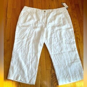 Charter Club Brand New White Linen Straight Leg Cropped Pants Size 24W